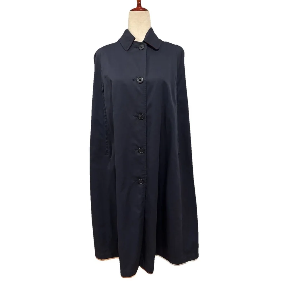 Burberry 1960s Reversible Trench Gabardine & Wool Plaid Cape Coat Red Navy OSFA - Picture 10 of 14